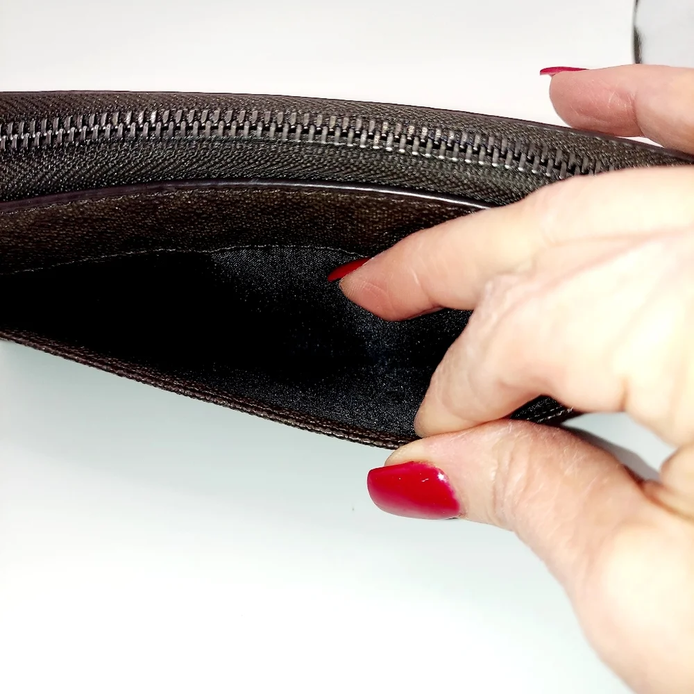 Michael Kors Black Brown Logo Canvas Zip Around Wallet VGC!
